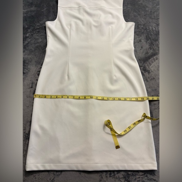 DKNY Sleeveless Sheath Midi Dress Size 10. White with Gold Accents & Fully Lined - Picture 7 of 16